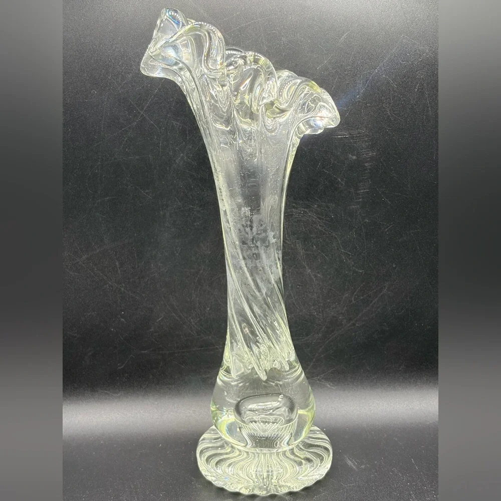 Vintage Mid Century Swung Glass Vase Chunky Ruffled Thick Walled Vessel Decor - Picture 6 of 14